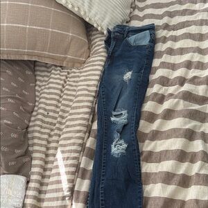 Trendy Distressed Dark Blue Skinny Jeans